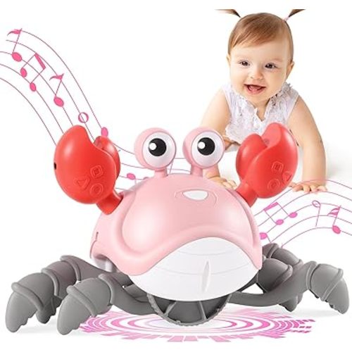 Crawling Crab Baby Girl Toys 3.0, Upgraded Tummy Time Baby Toys 6-12 12-18 Month, Infant Learning Crawl Walking Dancing Crab with Music&Speed Control for 1 2 3 4 5 6+ Girls Year Newborn Birthday Gifts
