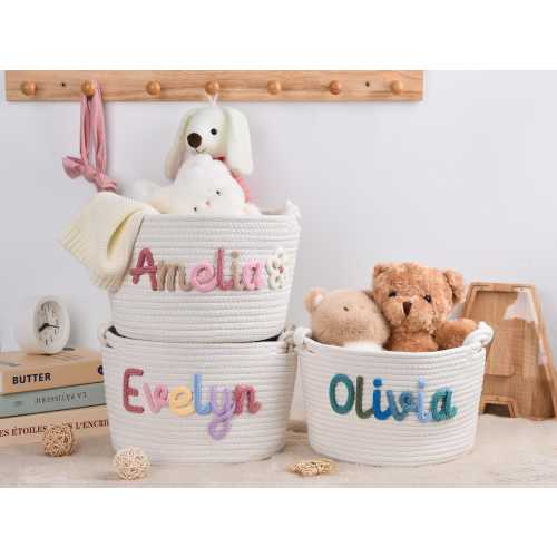 Personalized Knit Baby Basket, Baby Shower Gift Basket, Baby Gift, Rope Cotton Gift Basket, Baby Gift Basket, Toy Basket, Baby Nursery Gift