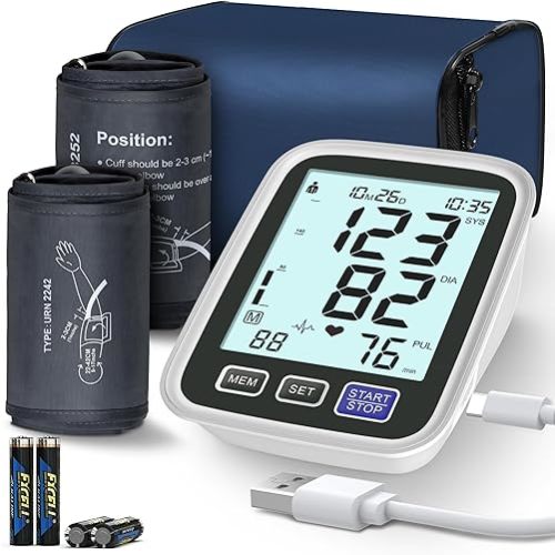 Blood Pressure Machine Upper Arm, 2 Size Cuffs M/L and XL, Medium/Large 9"-17" and Extra Large Cuff 13"-21", Accurate Automatic Digital BP Cuff Home Use, Large Backlit LCD, BP Monitor Dual-User Mode