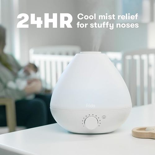 Frida Baby 3-in-1 Cool Mist Humidifier for Baby with Diffuser + Nightlight, Baby Humidifier for Bedroom, Nursery + Large Rooms, Quiet, Auto Shut Off, Runs +24hrs - 0.5 Gallon Tank (1.9 Liter Tank)