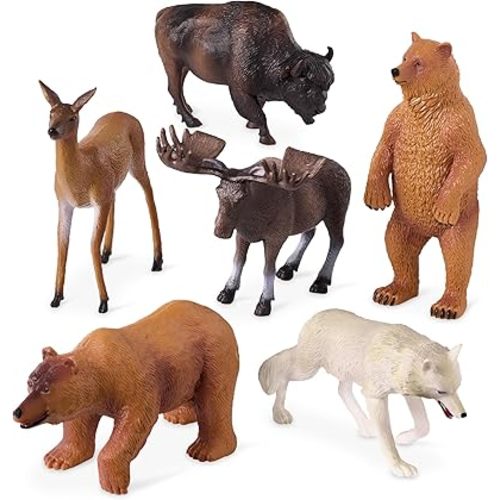 Terra by Battat – Wild Animal Figurines – 6 North American Animals – Bears, Wolf, Moose & More – Animal Toys For Kids – 3 Years + – North American Animals Set 2