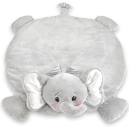 Bearington Baby Lil’ Spout Tummy Time Mat, 30 x 30 Inch Elephant Plush Stuffed Animal Blanket, Baby Elephant Nursery Décor