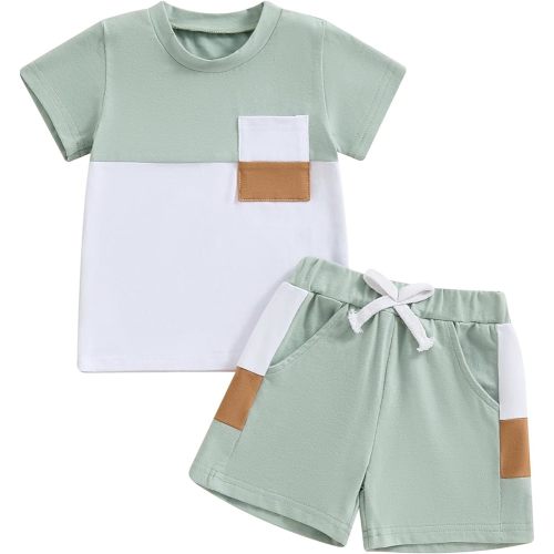 Ayalinggo Baby Boy Summer Clothes Toddler Contrast Color Short Sleeve Tshirt Top Elastic Waist Shorts Set 2Pcs Outfits