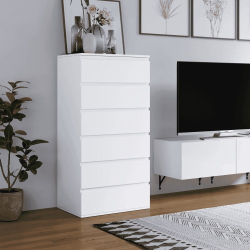 Homfa 6 Drawer White Dresser, Modern Storage Cabinet for Bedroom,Tall Chest of Drawers for Living Room