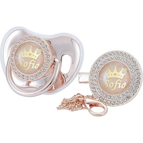 Personalized Any Name Bling Gold Silver Pacifier and Clip Set 18 Colors BPA Free Safe Unique Design Luxurious Dummy Ideal Gift for Baby Show New Born