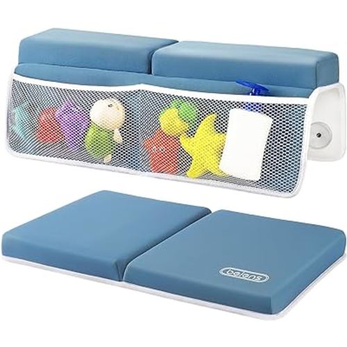 beiens Bath Kneeler and Elbow Rest Pad Set - 1.5'' Comfortable Thick Baby Bath Kneeler Pads, Quick Dry Soft Kneeling Pad for Baby Bath Time, Non-Slip Knee& Arm Support Bathtub Mat with Toys Organizer