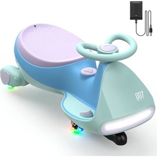 FanttikRide N7 Pro Electric Wiggle Car, Rechargeable Battery, CyberWiggle, 2 in 1 Swing Car, 2 Speeds Max 4 Mph, Anti-Rollover, Flashing Wheels, Bluetooth, Ages 3+, 150 Lbs, Glacier Blue