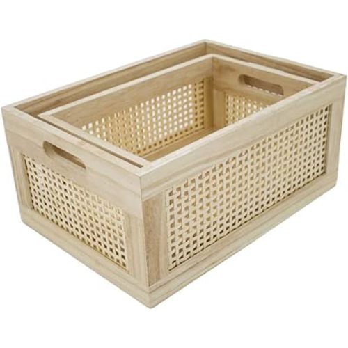 Desktop storage basket, sundry office drawer storage box, wood frame storage basket. (Rectangle-B-Set2)