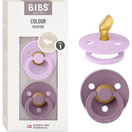 BIBS Pacifiers 0-6 Months | Colour Collection 2-Pack | BPA-Free Symmetrical Natural Rubber Nipple | Made in Denmark | Violet Sky/Mauve Color Pacifier