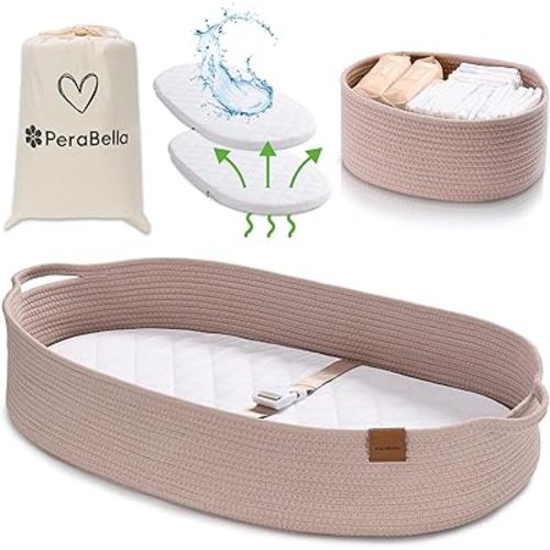 Baby Changing Basket for Baby Dresser, Moses Basket for Babies, Cotton Rope Diaper Changing Basket, Unisex Baby Moses Basket, Foam Diaper Changing Pad for Dresser, Changing Table Topper for Dresser