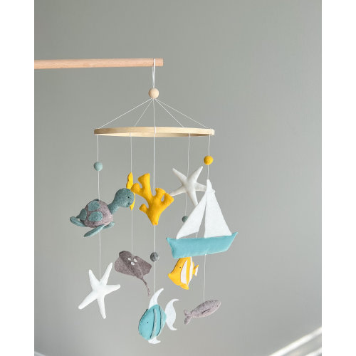 Ocean Crib Mobile with Sailboat,Baby Mobile Ocean Nursery Decor,Sea Animal Baby Mobile,Sea Creature Mobile Baby,Under the Sea Mobile Beach
