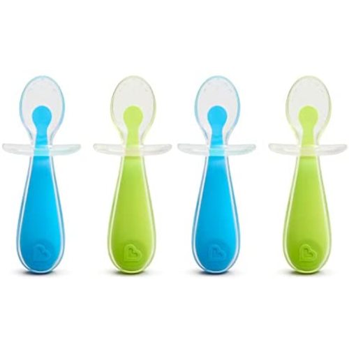 Munchkin Silicone Trainer Spoons with Choke Guard for Baby Led Weaning, 4pk, Blue/Green