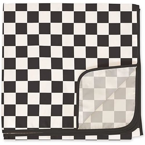 Tiny Twinkle Mess-Proof Splat Mats for Under high Chairs or Table Cover Art Projects for Baby and Toddler - Waterproof, Washable Floor or Table Splash mat 51" x 51" (Black Checkers)