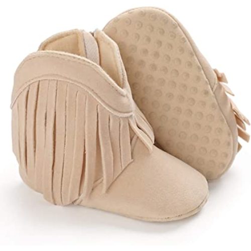 SOFMUO Baby Girls Cowboy Tassel Boots with Side Zipper Moccasins Non Slip Infant Booties Suede Toddler First Walker Shoes