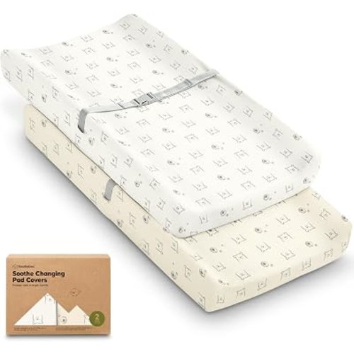 2-Pack Organic Changing Pad Covers for Girl, Boy, 100% Cotton (Bumble Bear)