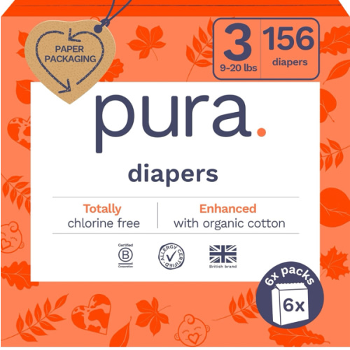 Pura Hypoallergenic Diapers, Size 3 (9-20 lbs)