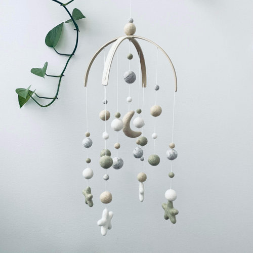 Felt baby mobile, standard double arch + felt moon & stars | Gender neutral nursery decor | crib mobile | new baby gift | earthy neutrals