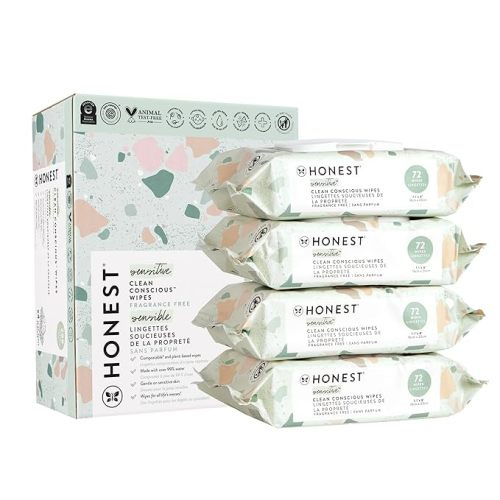 The Honest Company Clean Conscious Wipes | 99% Water, Compostable, Plant-Based, Baby Wipes | Hypoallergenic, EWG Verified | Geo Mood, 288 Count - 72 Count (Pack of 4)