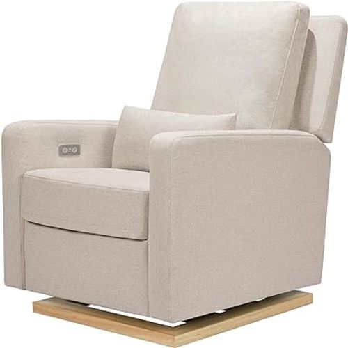 Babyletto Sigi Electronic Power Recliner & Glider with USB Port in Performance Beach Eco-Weave, Water Repellent & Stain Resistant, Greenguard Gold and CertiPUR-US Certified