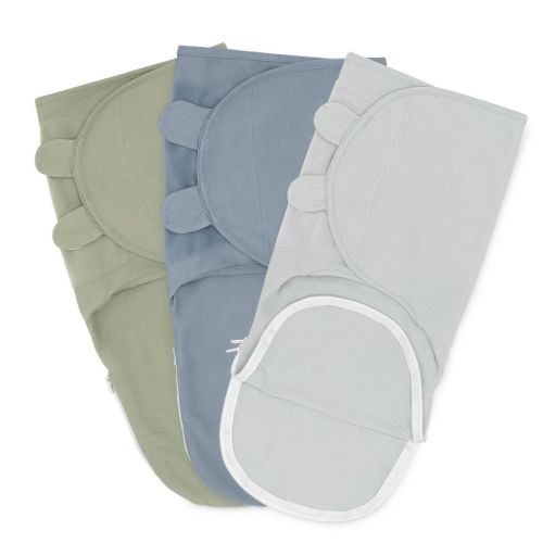 Swaddle Blankets for Baby Girl & Boy with Easy Access Zipper for Diaper Changes Set of 3 - Large (3-6 Months) - Stone, Pacific Blue, Nomadic Blue