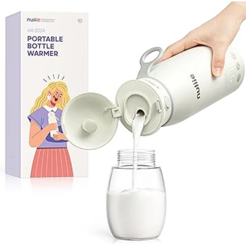 Nuliie Portable Milk Warmer for Travel, 17oz Capacity, 10000mAh Battery, Super Fast Charging, Cordless Bottle Warmer for Travel, Leak-Proof, Anti-Dry & Anti-Burn Protection