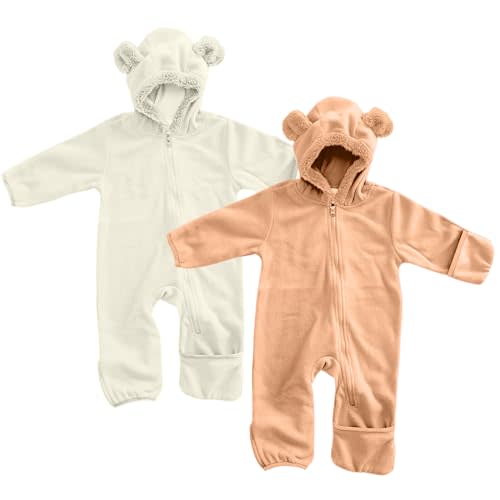 Fleece Baby Bunting Bodysuit – Infant One Piece Kids Hooded Romper Outerwear Toddler Jacket | 0-3 months