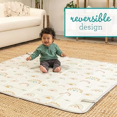 Infantino Foldable Soft Foam Mat, Extra Large Double-Sided Cushioned Portable Play Mat with Fold-Up Sides, Non Slip Crawling & Playing for Infants and Toddlers, Rainbows