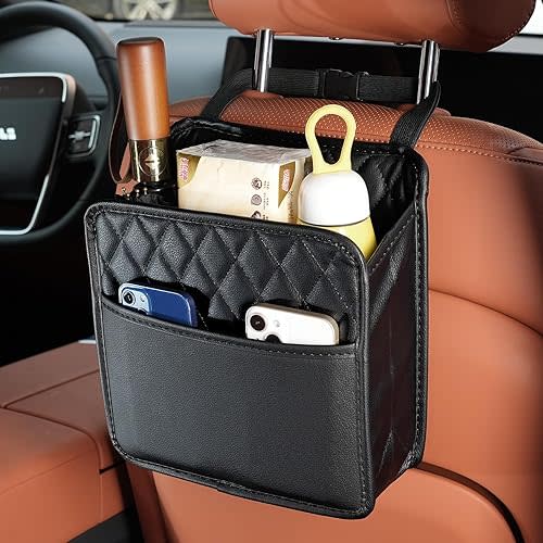 2Pack Car Seat Back Hanging Bag Car Document Holder Multi-Pocket Bottle Bag Storage Waterproof Pu Leather Box Organizer Travel Tidy Pouch Pocket Kids
