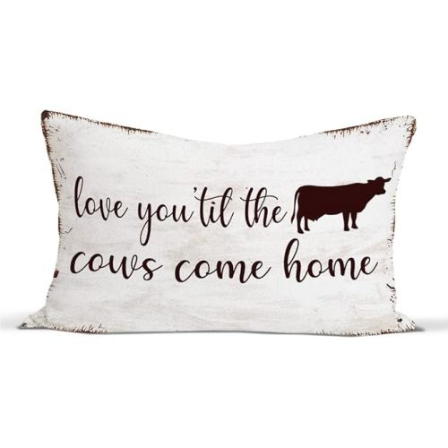 Rusenbao Western Cow 12 x 20 Pillow Cover, Farmhouse Country Cow Gifts Decorative Throw Pillow Covers, Rustic Pillowcase for Couch Living Room Sofa Bedroom, Love You 'Til The Cows