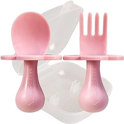 Grabease Toddler Utensils Baby Utensils Baby Forks for Self Feeding, BPA-Free & Phthalate-Free for Baby & Toddler, 1 Set, Blush