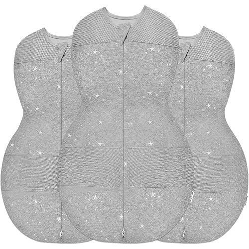 Happiest Baby Sleepea 5-Second Swaddle - 100% Organic Cotton Baby Swaddle Blanket - 3-Pack Newborn Bundle (Graphite Stars, 2 x Small, 1 x Medium)