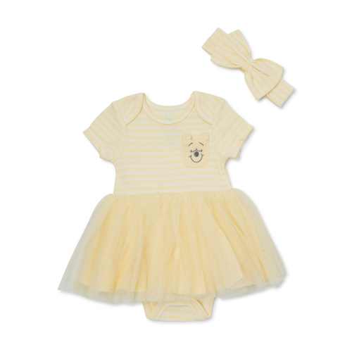 Disney Baby Wishes + Dreams Winnie the Pooh Infant Baby Dress and Bow Headband Set, 2-Piece, Sizes Newborn-12 Months
