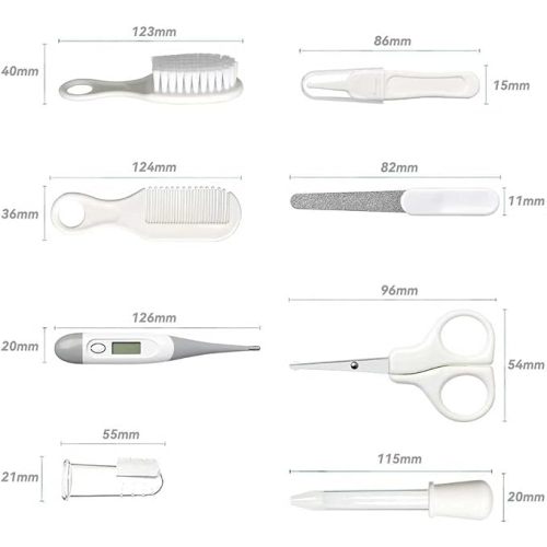 Baby Grooming Kit, Infant Safety Care Set with Hair Brush Comb Nail Clipper Nasal Aspirator,Baby Essentials Kit for Newborn Girls Boys (Grey White)