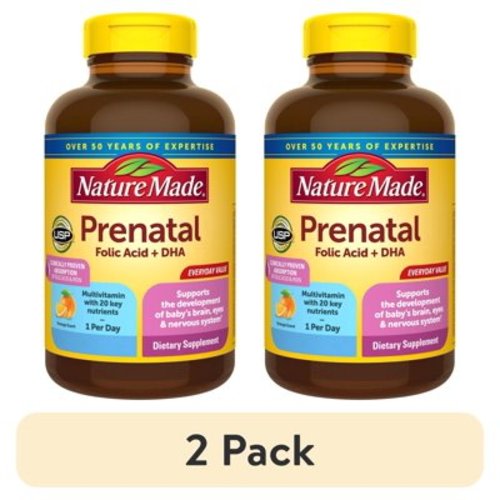 (2 pack) Nature Made Prenatal with Folic Acid + DHA Softgels, Prenatal Vitamin and Mineral Supplement, 100 Count