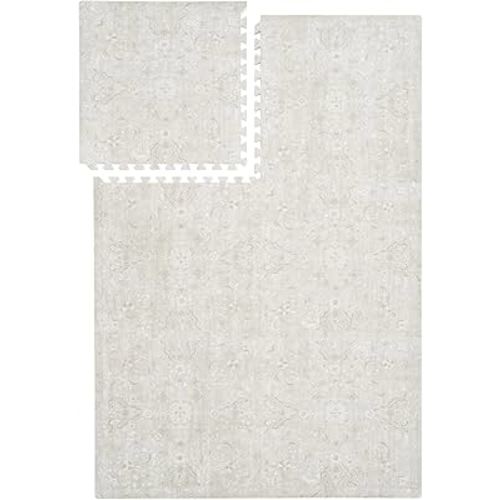 Premium Exercise & Baby Foam Play Mats - Stylish & Large Non-Toxic Odorless Floor Mat - 6 Tiles - Spacious 6ft x 4ft - Peel-Resistant Reinforced - Soft Thick, Waterproof - Pearl Beige