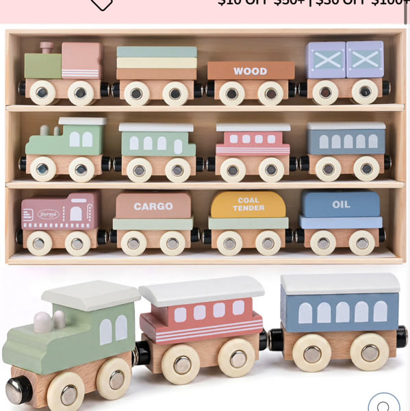 12PCS Wooden Magnetic Vehicles Train Set for Toddlers