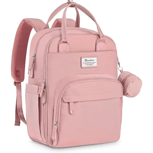 RUVALINO Diaper Bag Backpack, Multifunction Travel Pack Maternity Baby Changing Bags, Large Capacity, Waterproof, Pink