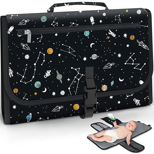 Portable Diaper Changing Pad - Waterproof Foldable Baby Changing Mat-Made with Premium Materials - Great for Newborn Girls & Boys & for Travel Baby Changing Station, Infant Gift, Space