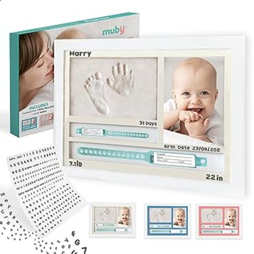 Baby Hand and Footprint kit Photo Frame with Newborn Bracelets. Newborn Baby boy and Girl Gifts, Wall Nursery Decoration. Baby Photo Frame, Unique Baby Girl, New Mum and New Parents Gifts. MUBY