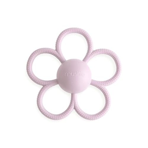 mushie Silicone Baby Daisy Rattle Teether Toy (Soft Lilac)