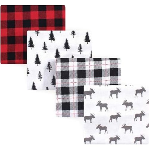 Hudson Baby Unisex Baby Cotton Flannel Receiving Blankets, Moose, One Size
