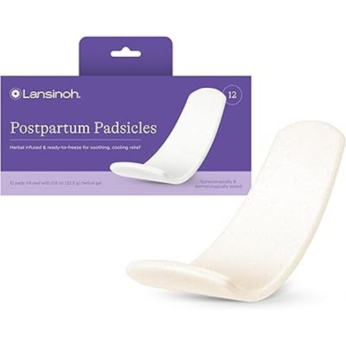 Lansinoh Postpartum Cooling Pads, Perineal Ice Packs, 12 Count, Witch Hazel Pads for Postpartum Care, Postpartum Essentials Padsicles with Cooling and Comforting Aloe Vera