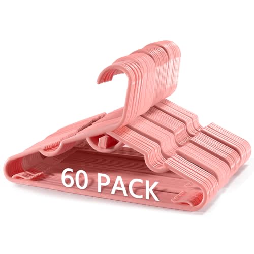 PIGLOG Plastic Baby Clothes Hangers 60 Pack, Pink Stackable Plastic Baby Hangers (11.4") for Toddler&Newborn Childrens Clothes Hangers for Closet, Kids Hangers
