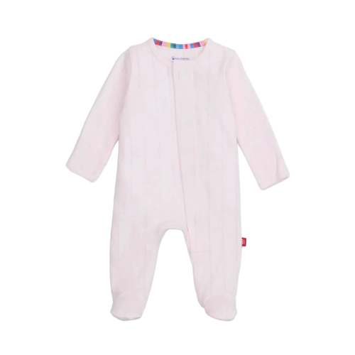 Magnetic Footie- Pink Love Lines Pointelle (Newborn)