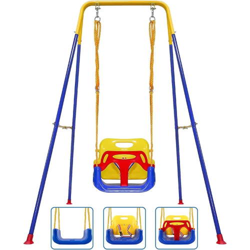G TALECO GEAR 3-in-1 Toddler Swing Sets for Backyard, Comfy Baby Swing Outdoor Indoor, Kids Swing with Metal Stand, Blue