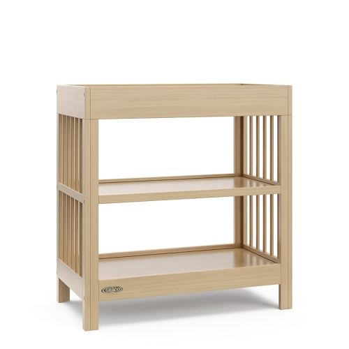 Graco Teddi Changing Table with Water-Resistant Changing Pad (Driftwood) - GREENGUARD Gold Certified, Includes Bonus Water-Resistant Changing Pad with Safety Strap, 2 Shelves, Easy-to-Match