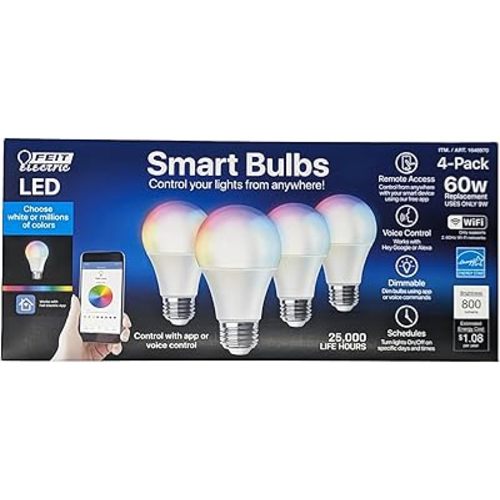 Feit 4-Pack WiFi LED Smart Bulbs (60W Replacement, 4-Pack) Color Changing