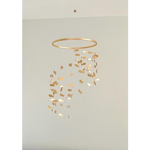 Gold wood fishing baby mobile, marine crib mobile boho nursery night mobile, fishing kids mobile, minimalist mobile, fisherman neutral mobil