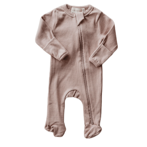 Organic cotton ribbed knit one-piece in &quot;Mauve&quot;