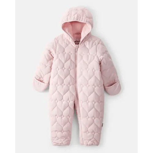 Baby Girl 1-Piece Heart Quilted Pram Snowsuit - Pink - Carter's | Carter's